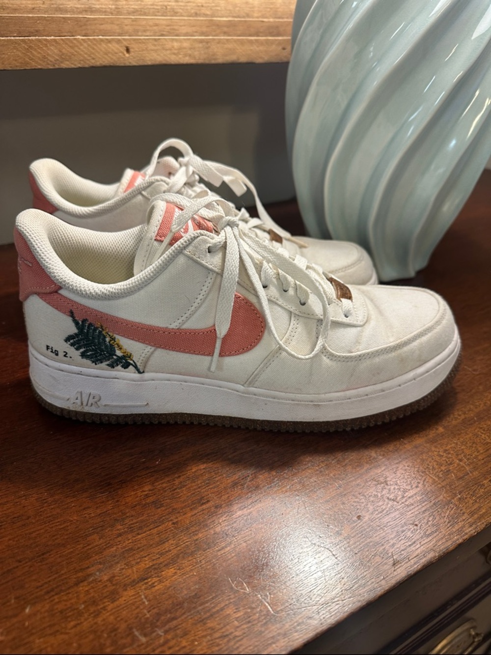 Nike Air Force e 1 low SE Catechu canvas embroidered sneakers with botanical art